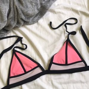 Pink and black triangle bikini top